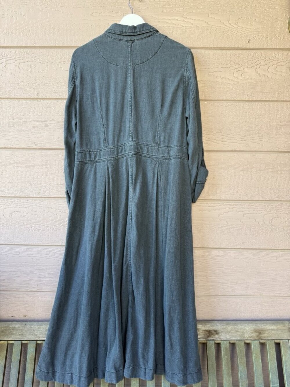 Free People Women’s Size M Duster Coat Dress Long Blue Button Front Boho - Picture 5 of 13
